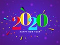 Colorful text 2020 with abstract geometric elements on purple bokeh background for Happy New Year. Royalty Free Stock Photo