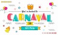 Colorful text carnaval with other decorative elements, Party invitation card.
