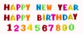 Colorful text and number candles.