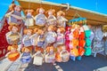 The colorful textile dolls for kitchen, Marsaxlokk market