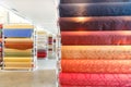 Colorful textile fabric material rolls in warehouse Royalty Free Stock Photo