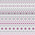 Fair Isle, Shtelands knitwear traditional vector seamless design, Christmas winter retro design in gray and pruple on white