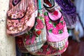 Colorful textile hand bags in Bali Royalty Free Stock Photo