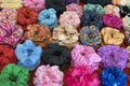 Colorful textile scrunchy. Elastic bobble hair bands. Filtered image Royalty Free Stock Photo