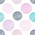 Colorful textured circle seamless pattern, blue, pink, round grunge polka dot Royalty Free Stock Photo