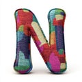A colorful, textured letter \'N\' designed with a patchwork fabric style Royalty Free Stock Photo