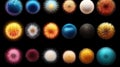 Colorful textured spheres on black background Royalty Free Stock Photo