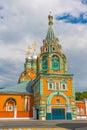 Orthodox Church of St. Grigory Neokesariisky of Neocaesaria with its onion domes, Moscow, vertical