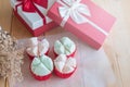 Colorful Thai steamed or Cotton wool cupcakes in red paper cup