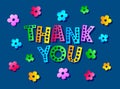 Colorful Thank You Text With Flowers On Classic Blue Background