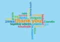 Colorful thank you word cloud in different languages on blue background Royalty Free Stock Photo