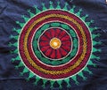 Gujarati Tapestry: Vibrant Mandala Hand Embroidery in Colorful Threads Royalty Free Stock Photo