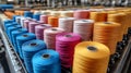Colorful thread spools in factory, textile production Royalty Free Stock Photo