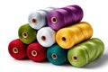 Colorful thread spools stacking creating a vibrant pyramid Royalty Free Stock Photo
