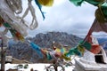 Colorful Tibetan flags with snow mountain Royalty Free Stock Photo