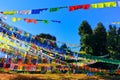 Colorful Tibetan prayer flags against early morning sun rays Royalty Free Stock Photo