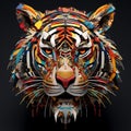 Colorful Tiger Head Sculpture: Intricate Still Life In Fragmented Advertising Style