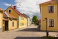 Colorful timber buildings. Vadstena. Sweden