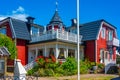 Colorful timber houses at Borgholm in Swedish island oland