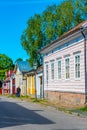 Colorful timber houses in Neristan district of Finnish town Kokk