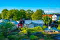 Colorful timber street in Naantali in Finland