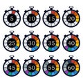 Colorful timer icon set. Vector illustration Royalty Free Stock Photo