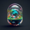 Colorful tiny world inside transparent capsule, tiny life