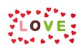 Colorful title LOVE with hearts on the white background, Valenti