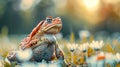 Vibrant Orange Toad in Sunny Wildflower Meadow Royalty Free Stock Photo