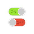 Colorful toggle switch button in flat design. Template for mobile and web applications. Green in on position, red in off