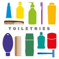 Colorful toiletry flat icons. Personal hygiene vector illustration