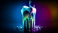 Colorful toothbrush holder with toothpaste dripping out of it Royalty Free Stock Photo