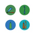 Colorful Toothbrush and Toothpaste icon set.