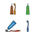 Colorful Toothbrush and Toothpaste icon set.