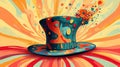 Colorful top hat exploding with creativity and imagination Royalty Free Stock Photo