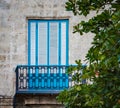 Colorful turquoise shutters of colonial balcony in Havana Vieja, Old town, Cuba