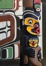 Colorful totem wood pole. A First Nations totem pole welcomes travellers in Victoria BC, Canada