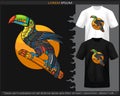 Colorful toucan bird mandala arts isolated on black and white t shirt Royalty Free Stock Photo