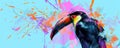 Colorful Toucan Bird Painting With Paint Splatters