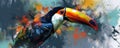 Colorful Toucan Bird Painting With Paint Splatters