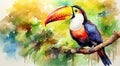 colorful toucan painting with watercolor,