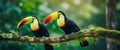 Colorful Toucan Perched on Tree in Tropical Jungle generated by AI tool Royalty Free Stock Photo