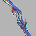 Colorful touching and helping hands in futuristic low poly style Royalty Free Stock Photo