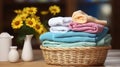 Colorful Towel Collection. A Rainbow of Choices in Laundry Baskets. Generative AI