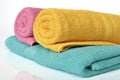 Colorful towels folded and rolled up Royalty Free Stock Photo