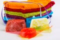 Colorful towels with handmade soap Royalty Free Stock Photo