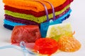 Colorful towels with handmade soap Royalty Free Stock Photo