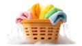 Colorful Towels in a Laundry Basket with Soap Bubbles Royalty Free Stock Photo