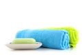 Colorful towels with soap Royalty Free Stock Photo