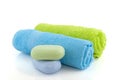 Colorful towels with soap Royalty Free Stock Photo